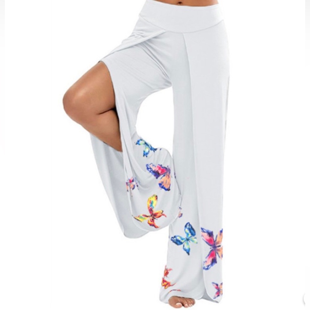Slit Butterfly Print Wide Leg Pants NWOT